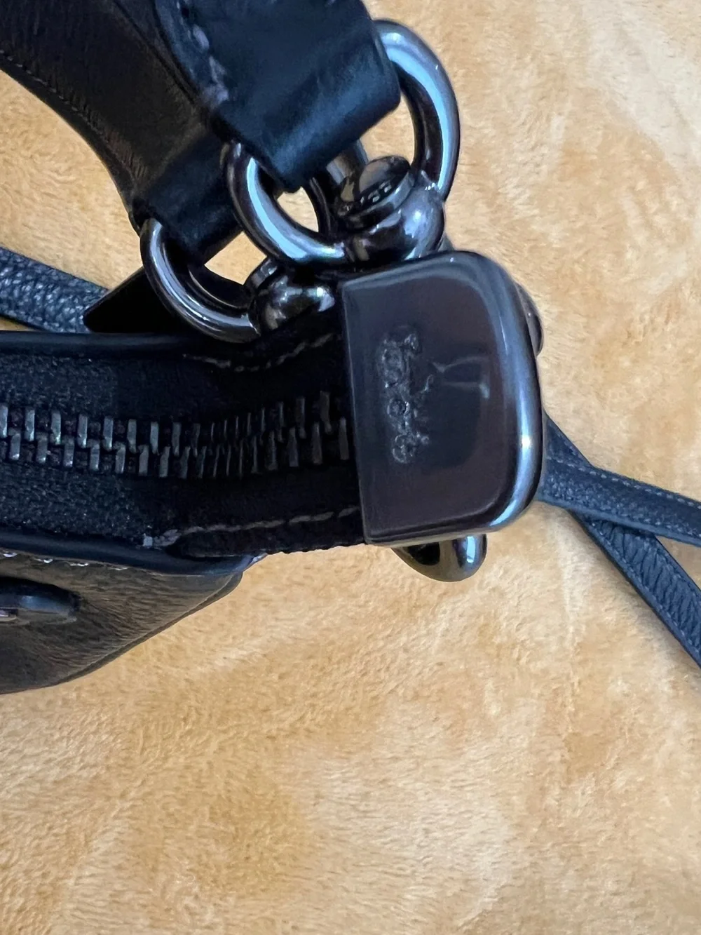 Coach Black Pebbled Leather Mini Shoulder Bag with Floral Appliqués